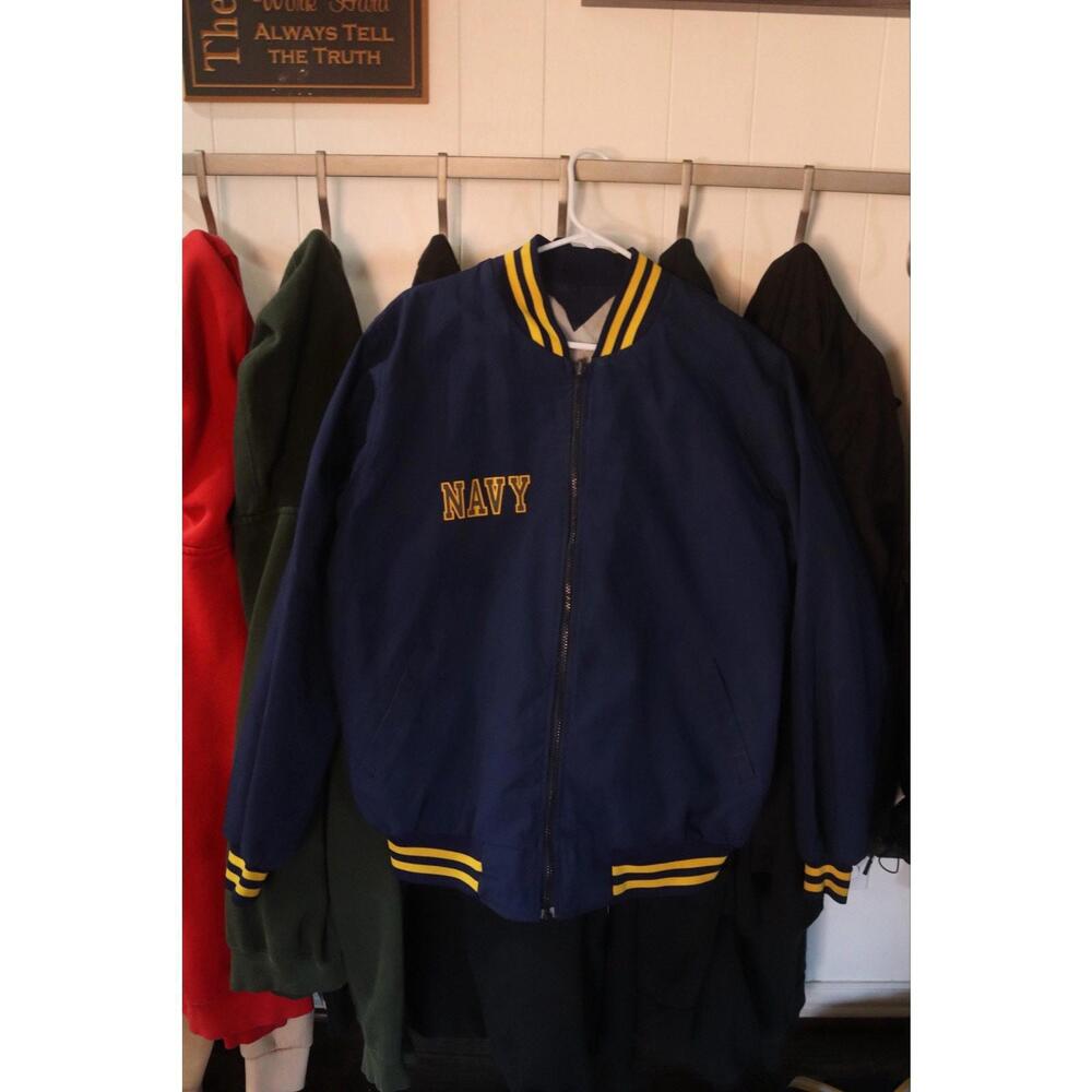 US Navy Bomber Jacket Men's Graphic Navy Yellow - L
